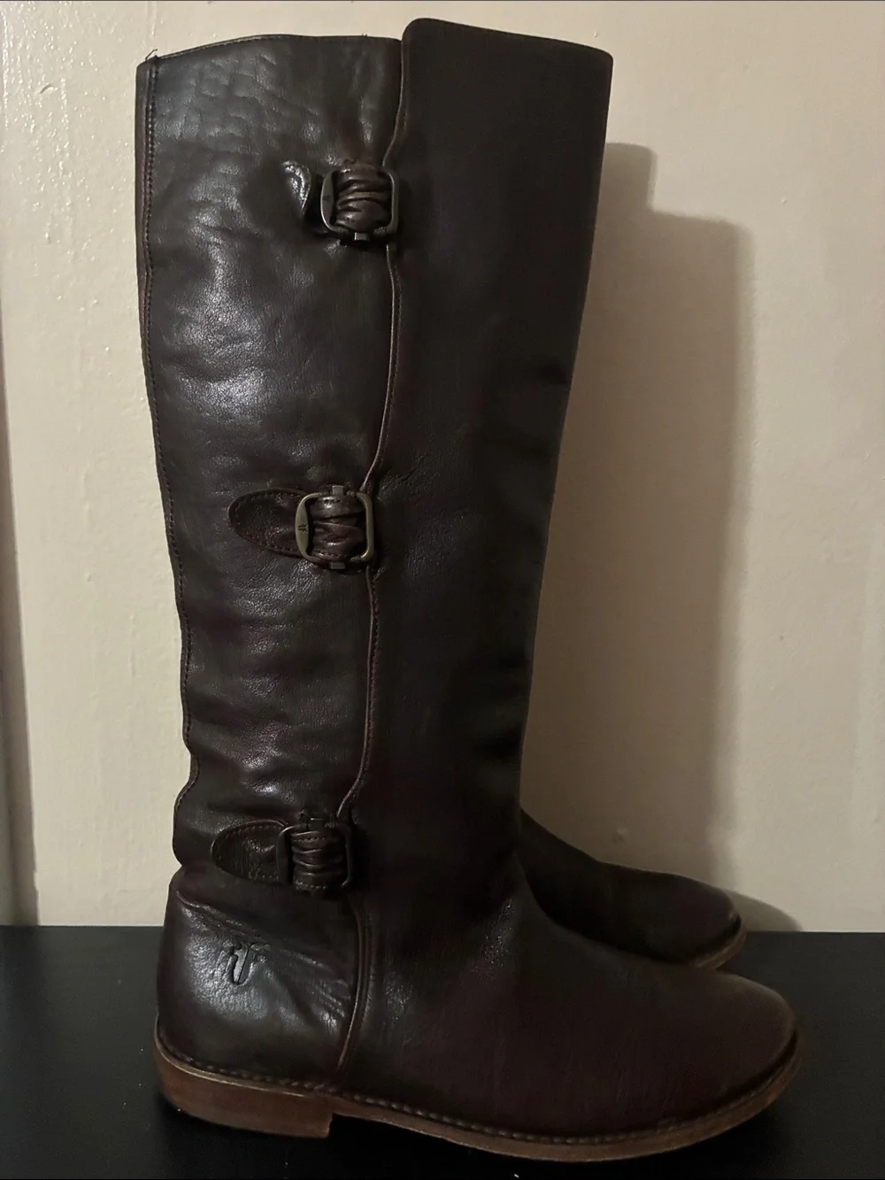 leather Frye Paige Tall Riding Boots featuring size 6 Women’s